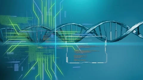 Metal helix running across while cyan scan line sparking circuitry growth and Stock Footage 333413732