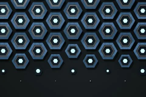 Metal hexagon background, sci-fi pattern, 3d rendering. Stock Illustration