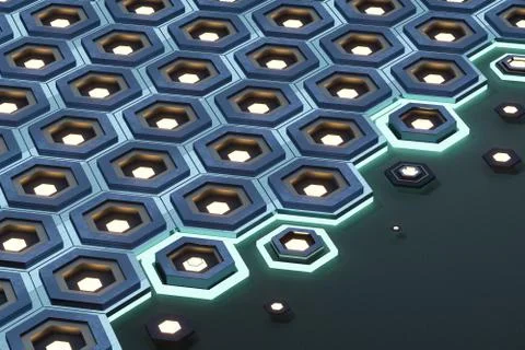 Metal hexagon background, sci-fi pattern, 3d rendering. Stock Illustration