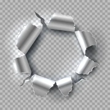 Metal hole. Exploding steel with torn, ripped edges isolated on transparent 스톡 일러스트