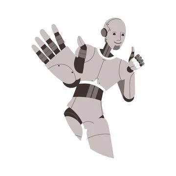 Metal Humanoid Robot Machine Smiling and Showing Thumb Up Gesture Vector Stock Illustration