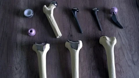 Metal implants of knee and hip joints. Video stock 147092601