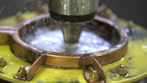 Metal induction hardening machine. Process of quenching metal with a high Stock Footage 128979320