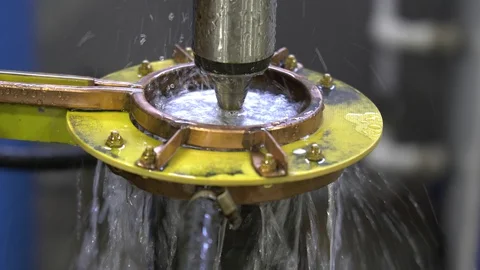 Metal induction hardening machine. Process of quenching metal with a high Stock Footage 128979452