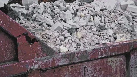 Metal Industrial Container Filled with Construction Waste Concrete Blocks Stock Footage 238412812