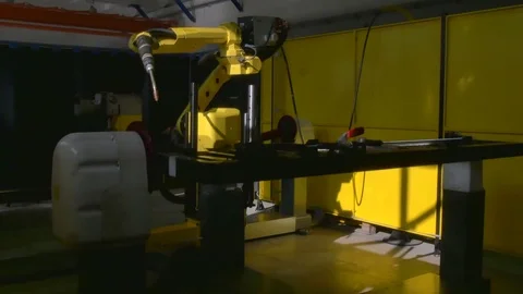 Metal iron laser argon welding robot in factory. Stock Footage