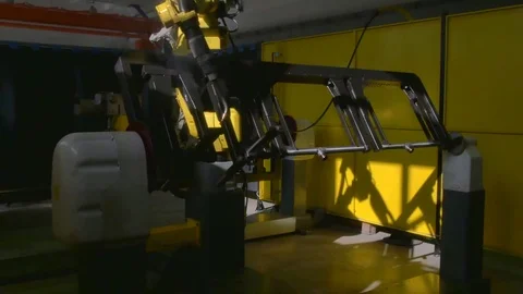 Metal iron laser argon welding robot in factory. Stock Footage