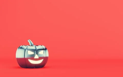 Metal jack-o'-lantern on red background. Minimalism concept Stock Illustration