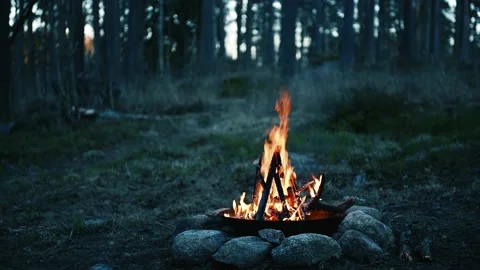 Metal kettle on a campfire Vidéo 152901411