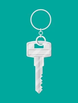Metal key with ring in flat style Stockillustratie