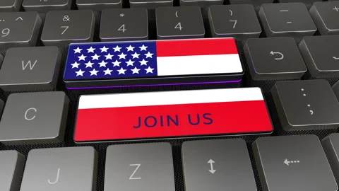 Metal Keyboard US Flag  join us written on the keys. Video stock 306542145
