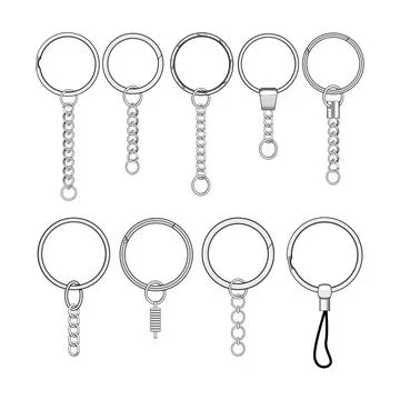 Metal keychain rings and chains set concept 스톡 일러스트
