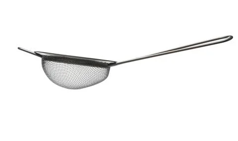 Metal kitchen strainer isolated on white background Stock Photos