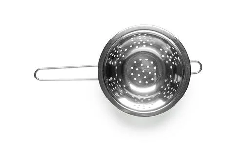 Metal kitchen strainer on white background Stock Photos