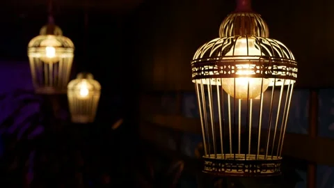 Metal lantern with a lamp inside. lamp. Calm, meditation, retro style. Stock Footage 161184657