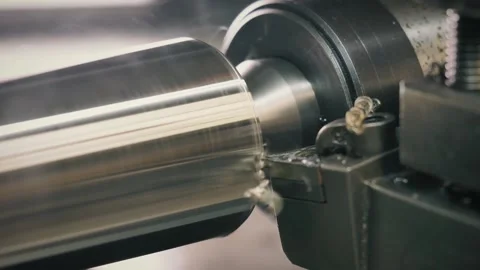 Metal lathe turning process smoke Stock Footage 339590977