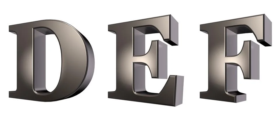 Metal  letters d, e and f on white background - 3d illustration Stock Illustration