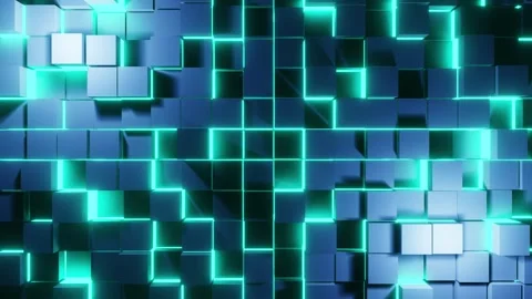 Metal light blue neon cubes with cyan lights VJ loop background animation000 Stock Footage 340879940