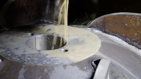 A metal line cuts a small cut in a large workpiece. A huge fan for a meat Video stock 116442825