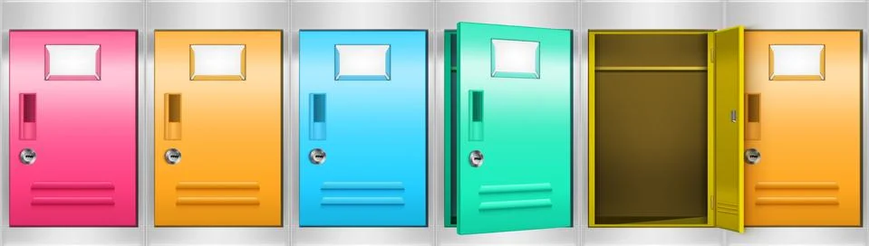 Metal locker cabinet with colored compartments Stock Illustration