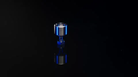 Metal Machine Part with Blue Elements, Black Studio Background, Close Up Shot Stock Footage 341510085
