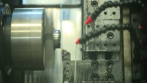 Metal machine tools industry, CNC turning machine high-speed cutting is Video stock 147905975