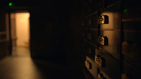 Metal Mailboxes of Parcel Locker Archives Inside Strongroom Stock Footage 275900040