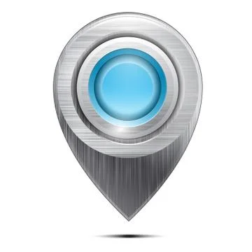 Metal map pointer with a blue button , isolated on a white background. Vector Stock Illustration