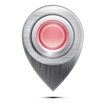Metal map pointer with a red  button , isolated on a white background. Vector Stock Illustration