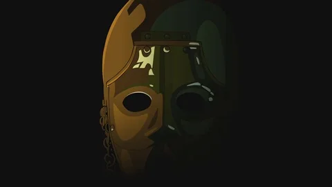 Metal mask with light from a fire Stock Footage 73573952