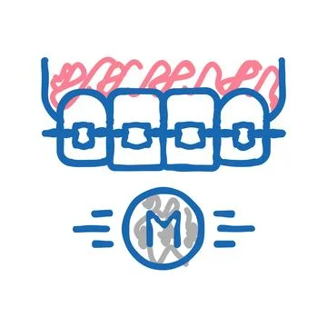 Metal material tooth braces icon doodle illustration Stock Illustration
