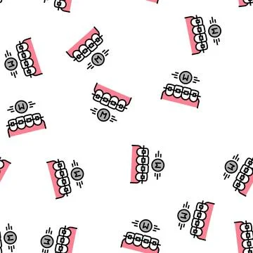 Metal material tooth braces vector seamless pattern 스톡 일러스트