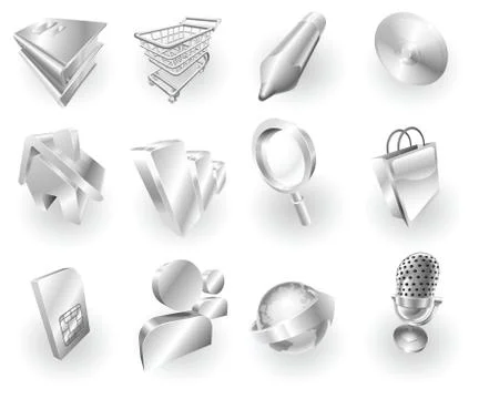 Metal metallic web and application icon set 스톡 일러스트