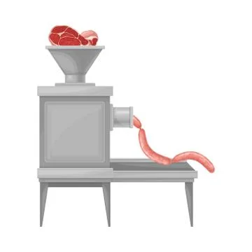 Metal Mincing Machine with Beef Meat Molding Into Sausage Vector Illustration イラスト素材