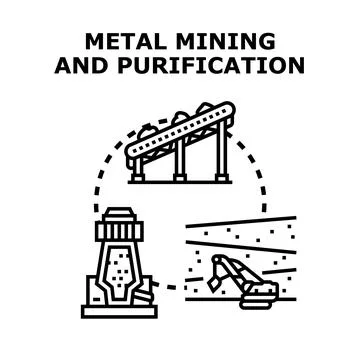 Metal mining and purification process with industrial equipment Stock Illustration