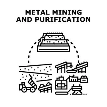 Metal mining and purification process concept illustration Stock Illustration