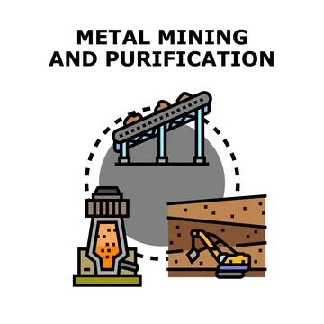 Metal mining and purification process with industrial equipment Stock Illustration