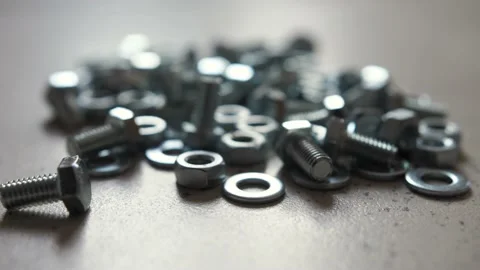 Metal mixed bolts, nuts, washers Stock Footage 130896080