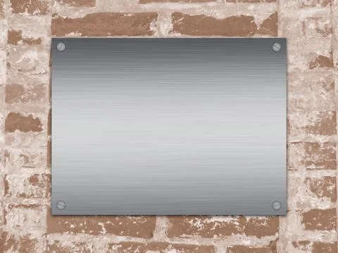 Metal mock up blank design template on brick wall Stock Illustration