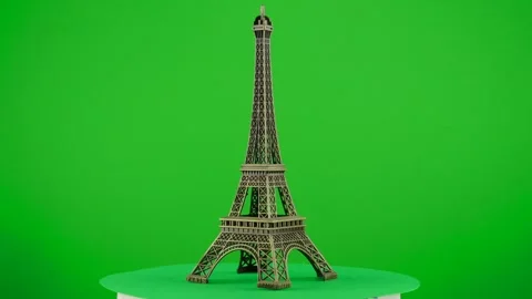 Metal model figure of eiffel tower paris on green background chroma key Stock Footage 271551826