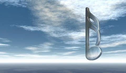 Metal music note under cloudy sky - 3d rendering Stock Illustration