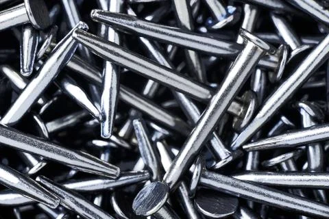 Metal nails macro flat lay background Stock Photos