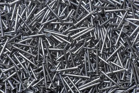 Metal nails macro flat lay background Stock Photos