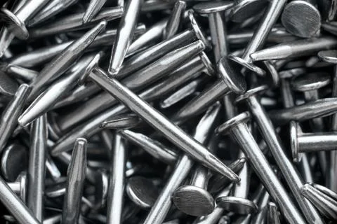Metal nails macro flat lay background Stock Photos
