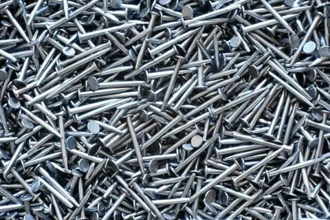Metal nails macro flat lay background Stock Photos