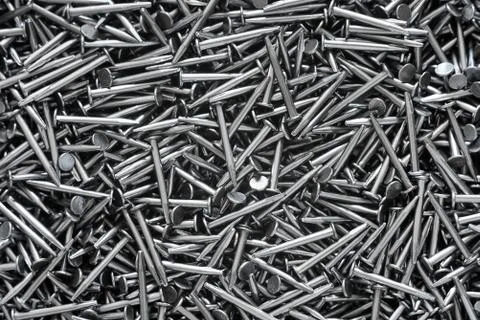 Metal nails macro flat lay background Stock Photos