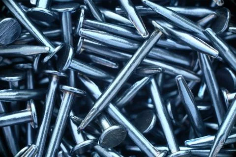 Metal nails macro flat lay background Stock Photos