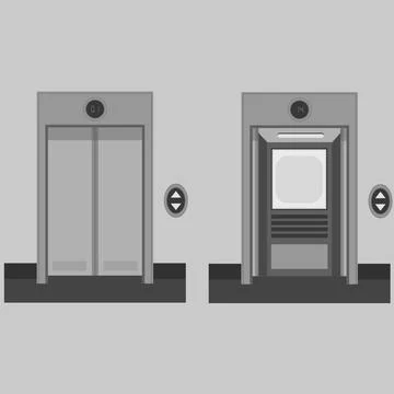 Metal Office Building Elevator on Grey Background Metal Office Building El... Fotos de archivo