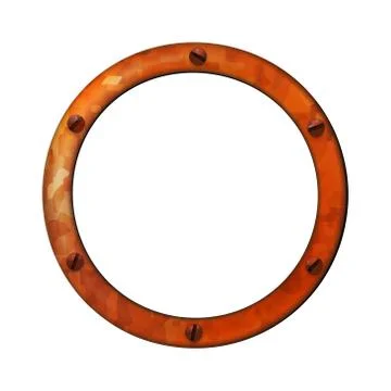 Metal Old rusty frame with screws, in circle form, isolated Stock Illustration
