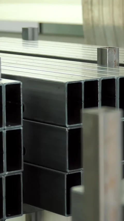 Metal or iron square box pipes. stack of galvanized steel pipes for construction Video stock 317171464